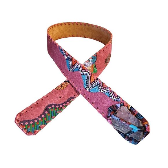 VTG 80s Colorful Hand Painted Southwestern Leather Tooled Belt 36\